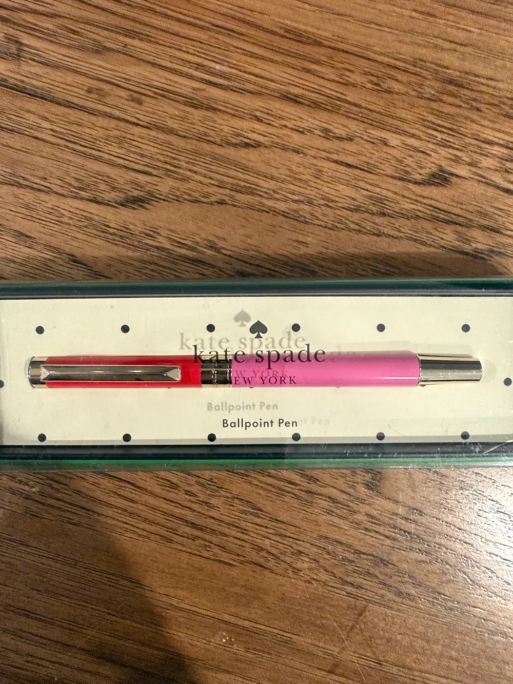 kate spade ♠️ Red & Pink Ballpoint Pen with Green logo Gift Box